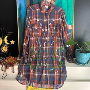 Wilfred Red and Blue Plaid Shirt Hand Painted Small